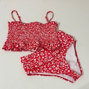 Red Floral Two-Piece Swimsuit